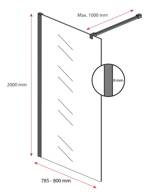Badplaats Douchewand Rizani 80 x 200 cm – Zwart – Rookglas Inloopdouche 8 mm Veiligheidsglas