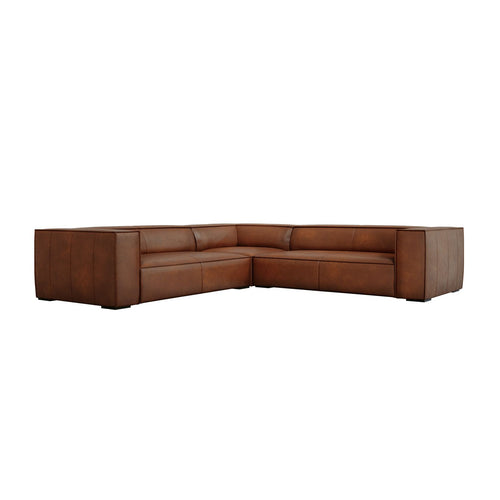Cosmopolitan Design - Symmetrische hoekbank Turin 5-zits, echt leer bruin - 280x280x68cm