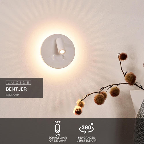 Lucide bedlamp BENTJER - Geïntegreerde LED - Wit - vtwonen shop