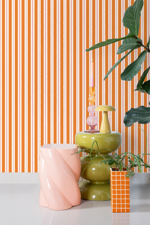 ESTAhome behang strepen oranje en rood - 50 x 900 cm - 131957