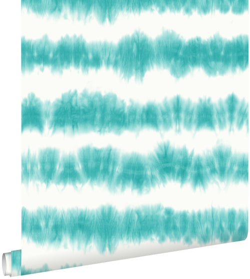 ESTAhome behang horizontale tie-dye shibori strepen turquoise 53 cm x 10.05 m 148687