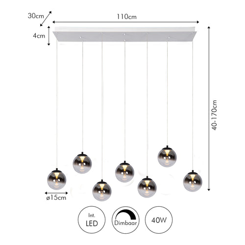 Atmooz hanglamp Monza 7 Rect. - wit - 120 x 40 x H 167 cm - geïntegreerde led