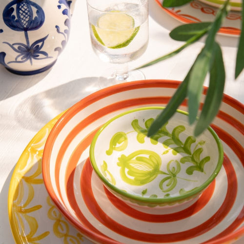 J-Line schaal Granada Stripes Low - keramiek - wit/oranje - large - Ø 25 cm - vtwonen shop