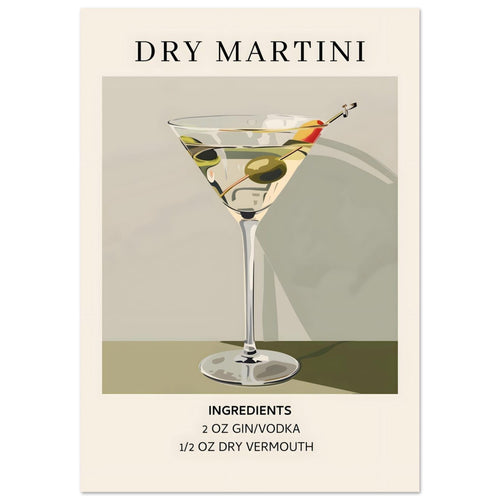 Artfulprints Poster met Lijst Dry Martini cocktail - Ingrediënten   - 70x100 cm - Groen