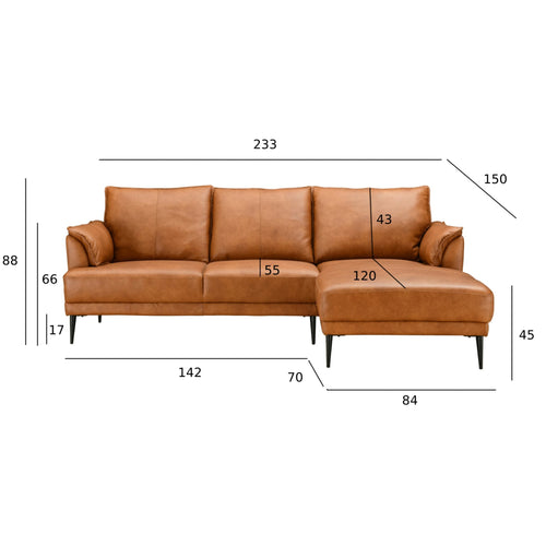 Furnhouse chaise longue bank rechts Soul - Cognacbruin - Leer - 155x233x88