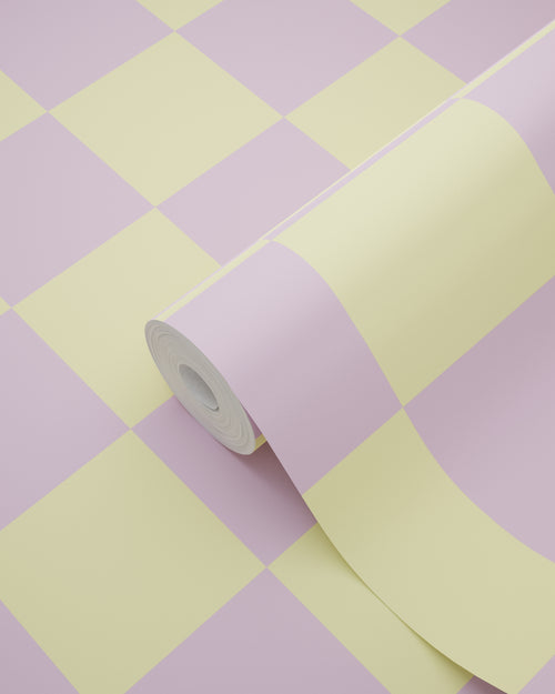 ESTAhome behang geblokt motief lila paars en geel - 53 cm x 10.05 m - 131134 - vtwonen shop