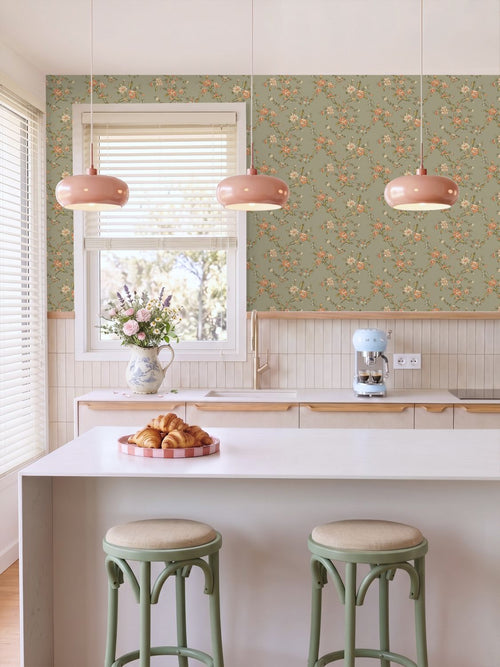 ESTAhome behang vintage bloemen groen - 50 x 900 cm - 132207