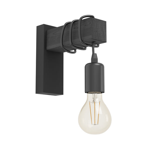 EGLO wandlamp Townshend - e27 - hout/staal - zwart - vtwonen shop
