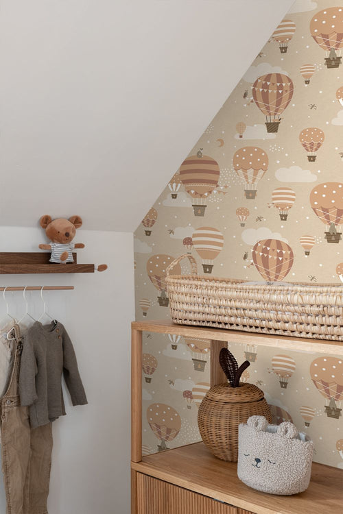 ESTAhome behang luchtballonnen beige en terracotta - 53 cm x 10.05 m - 139801