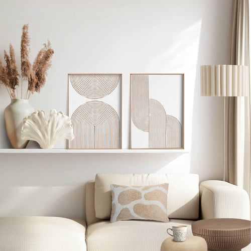 Reinders Taupe bogen abstracte wanddecoratie set met structuur -  beige - woonkamer - 40x30cm