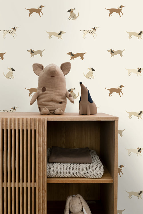 ESTAhome behang honden wit en beige - 50 x 900 cm - 131378