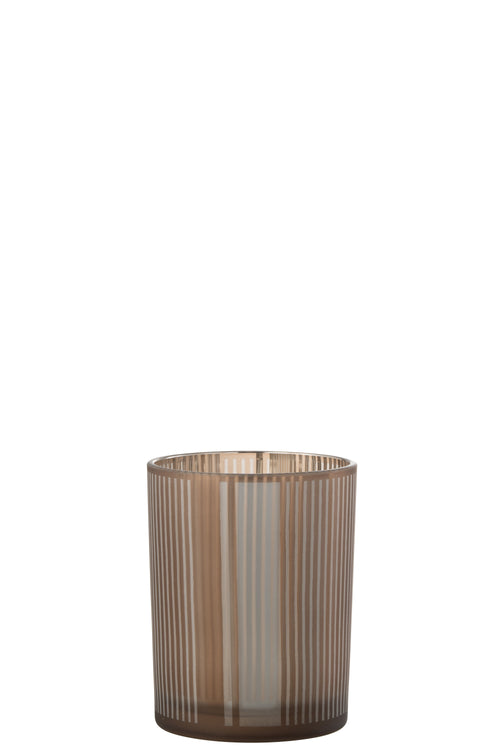 J-Line windlicht Strepen - glas - bruin/wit - medium - vtwonen shop