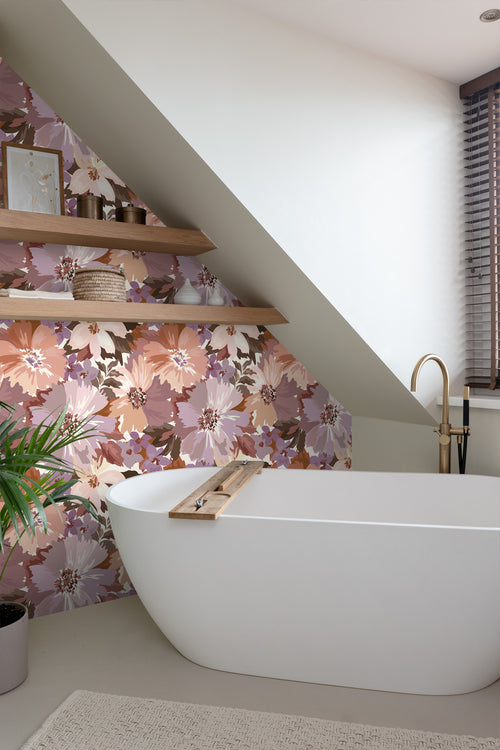 ESTAhome behang bloemen mauve paars en terracotta - 50 x 900 cm - 131266