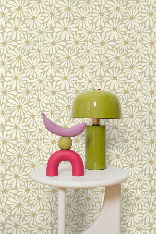 ESTAhome behang madeliefjes vergrijsd groen - 50 x 900 cm - 132005