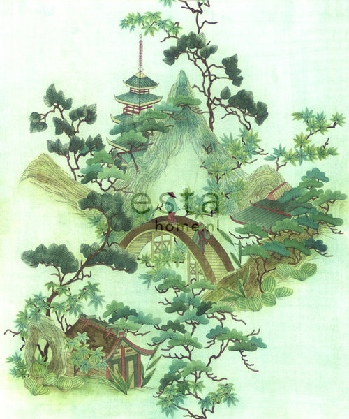 ESTAhome fotobehang chinoiserie groen en bruin - 232.5 x 279 cm - 158114 - vtwonen shop