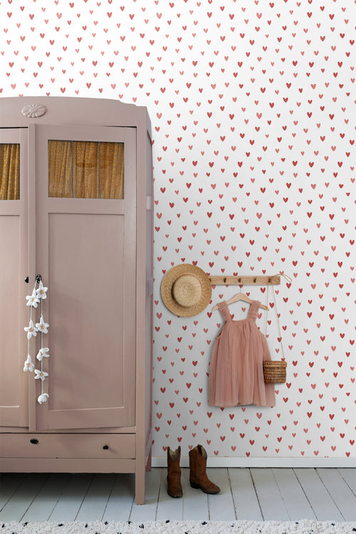 ESTAhome behang hartjes wit en roze - 50 x 900 cm - 131634 - vtwonen shop