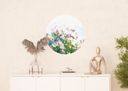 Sanders & Sanders zelfklevende behangcirkel bloemen groen, roze en wit - Ø 70 cm - 601088