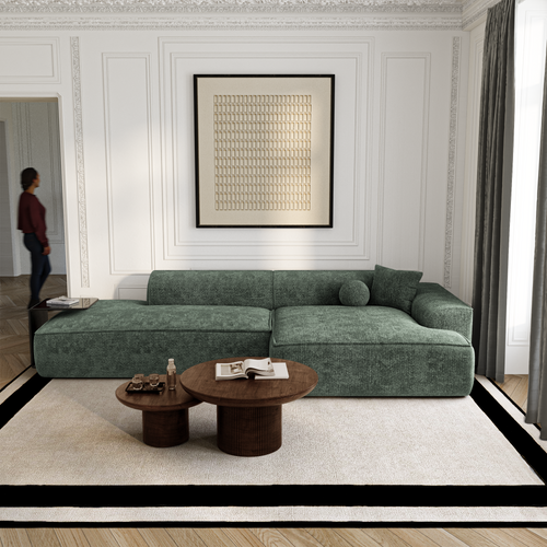 Premium Interiors - Rechthoekige hoekbank HANA - fluweel weefsel olijfgroen 300cm