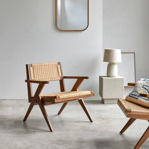 Tikamoon Fauteuil van massief teakhout met vlechtwerk - Naturel