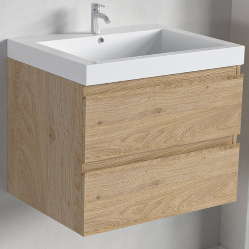 LOMAZOO badmeubelset Avalon - met hoge kast & witte wastafel - licht eiken - 60 cm