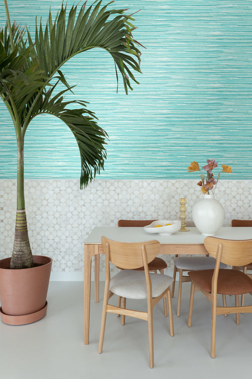ESTAhome behang geweven motief turquoise - 53 cm x 10.05 m - 148621