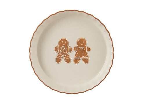 J-Line taartplateau Cookie Dolomiet - keramiek - bruin/wit