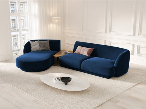 Micadoni linker modulaire bank Miley 3-zits, flueel, koningsblauw - 178x303x70cm