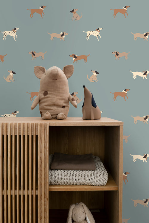 ESTAhome behang honden blauw en bruin - 50 x 900 cm - 131381 - vtwonen shop