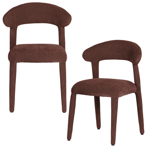 WOOOD eetkamerstoel Sile - Linnenlook - Bordeauxrood - Set Van 2 - 80x57x55