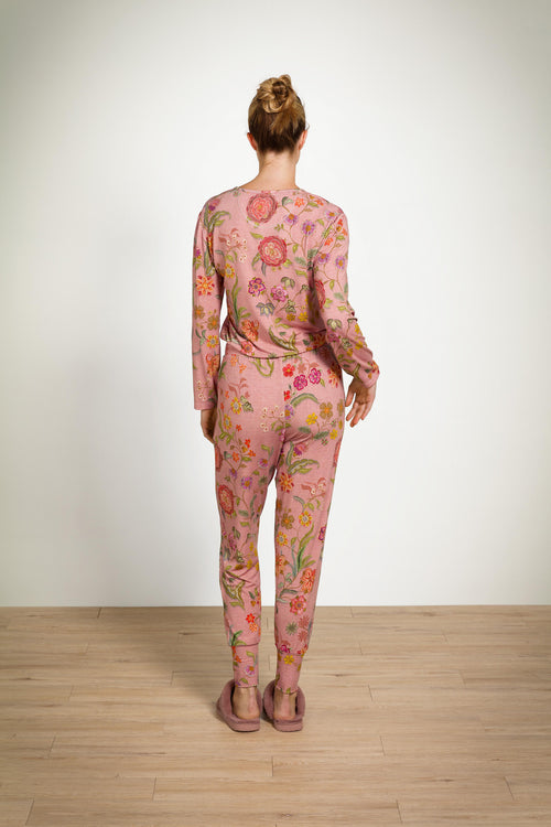 Pip Studio - Trice Pyjama t-shirt - Lange mouw Dames - Coco Flower - Koraal - L