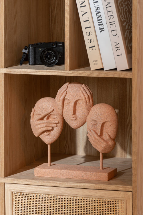 J-Line decoratie Gezicht Zien/Horen/Praten Op Voet - polyresin - terracotta