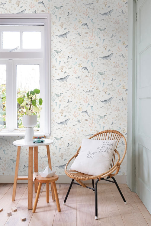 ESTAhome behang onderwaterwereld beige en vergrijsd blauw - 50 x 900 cm - 131261