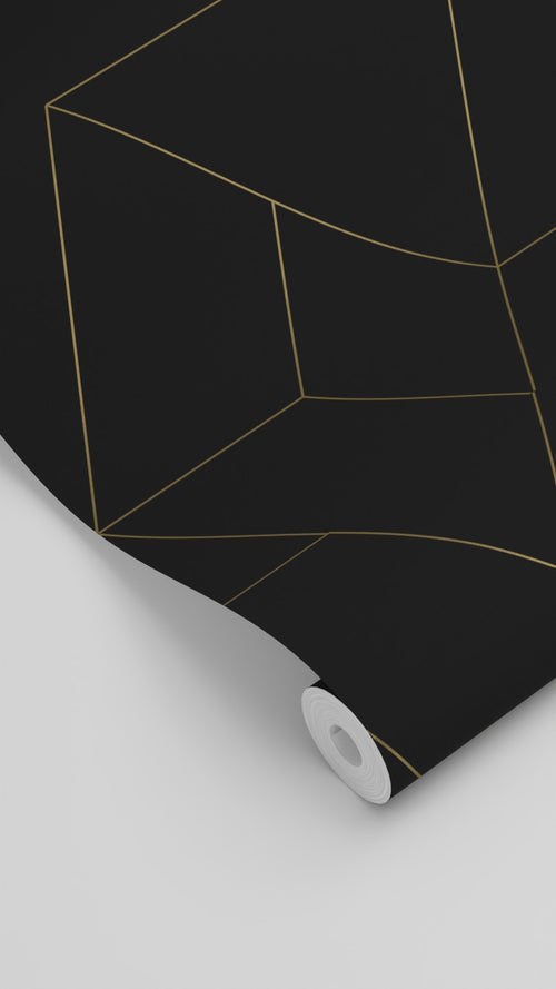 ESTAhome behang grafische lijnen zwart en goud - 50 x 900 cm - 139945 - vtwonen shop