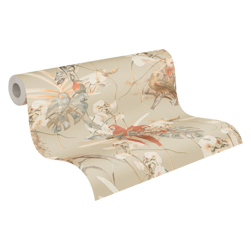 Livingwalls behang vogel oranje, beige en wit - 53 cm x 10.05 m - AS-387252