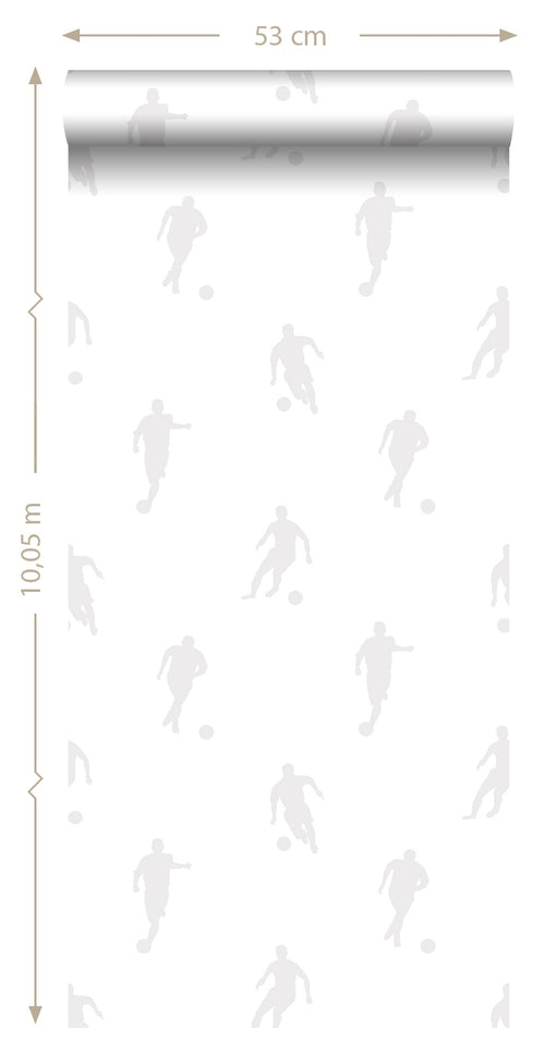 ESTAhome behang voetbalspelers zilver op wit - 53 cm x 10.05 m - 128802