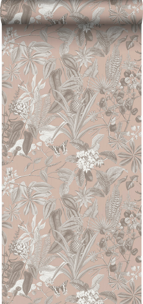 Sanders & Sanders behang tropische bladeren en bloemen grijs roze - 53 cm x 10 m - 640245 - vtwonen shop