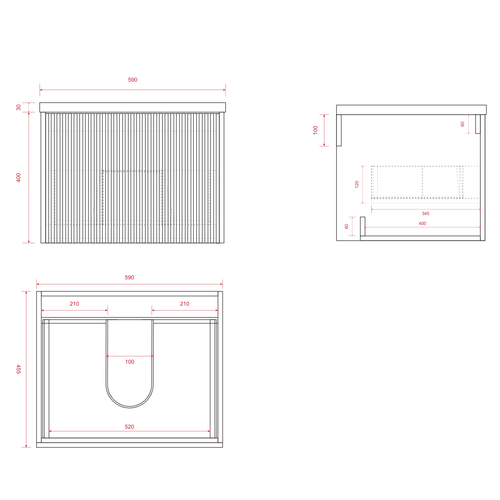 LOMAZOO badmeubelset Tropani - geribbeld - opbouw - met hoge kast & witte waskom - walnoot - 60 cm
