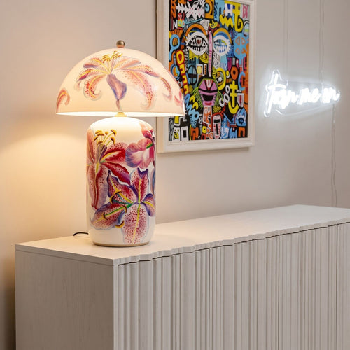 Kare Design Tafellamp roze lelies