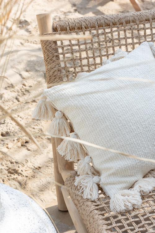 J-Line kussen Gewoven Kwasten - katoen - wit