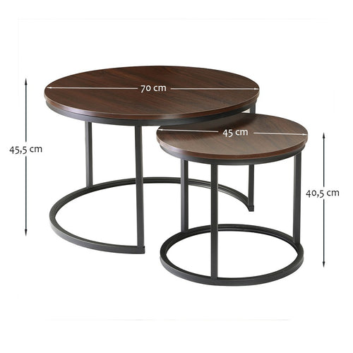 Calicosy - LENNY Set van 2 ronde salontafels - Eiken - 70x70x45,5 cm