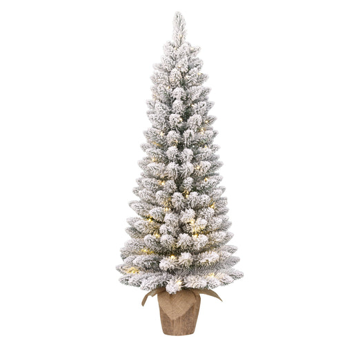 Black Box Trees Gerlos Kerstboom met Verlichting in Jute Zak - op Batterij en met Timerfunctie - Groen Frosted - h90xd41cm
