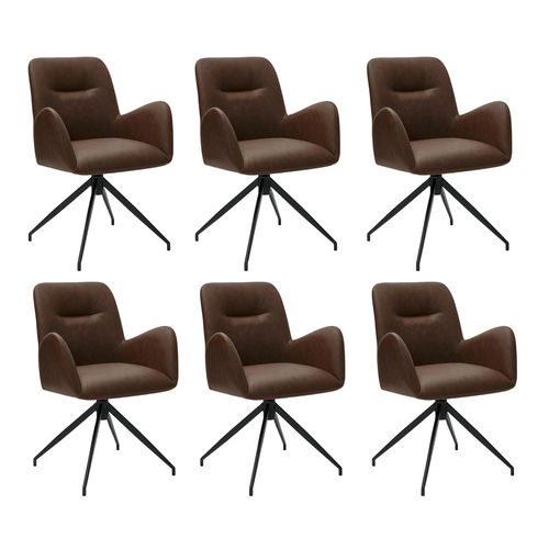 Furnhouse eetkamerstoelen armleuning Jennifer - Cognacbruin - Kunstleer - Set van 6