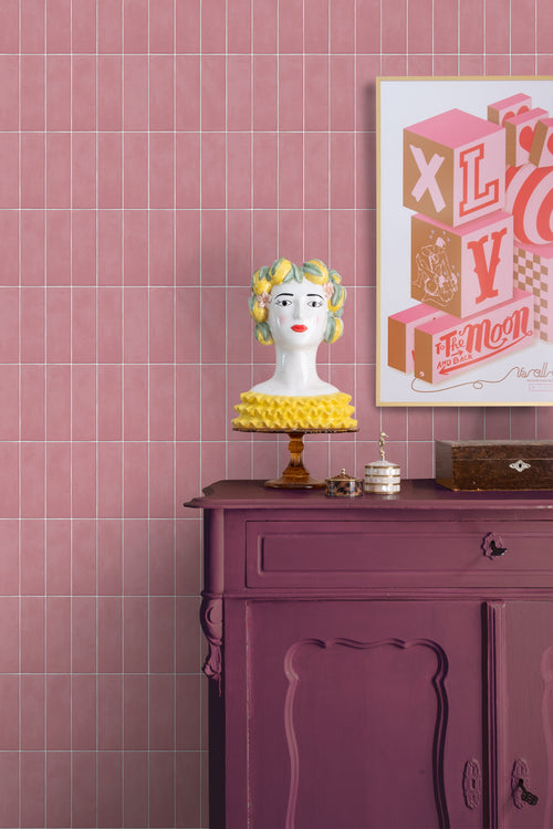 ESTAhome behang tegelmotief roze - 50 x 900 cm - 131535 - vtwonen shop