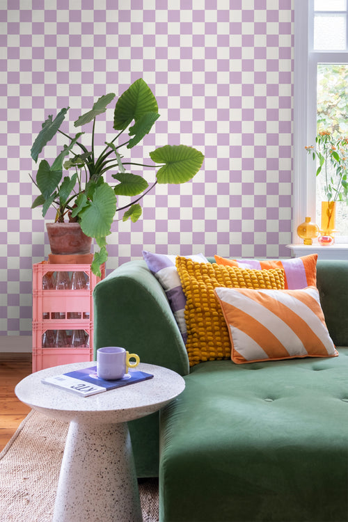 ESTAhome behang geblokt motief lila paars en wit - 53 cm x 10.05 m - 139997 - vtwonen shop