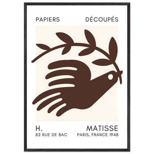 Artfulprints Poster met Lijst Matisse – Peace dove brown   - 70x100 cm - Bruin