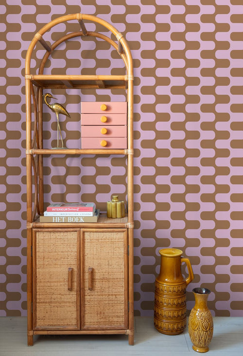 ESTAhome behang golvende lijnen paars en bruin - 50 x 900 cm - 131837
