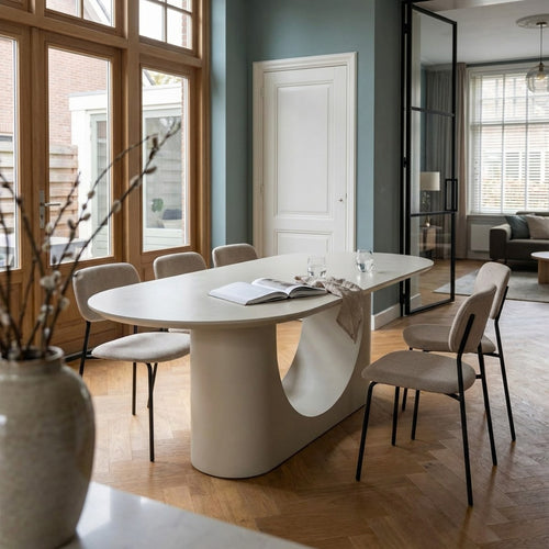 DÉJA Living Eettafel Motala - Ovaal Off White Betonlook - 180x100x76cm