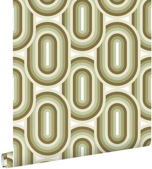 ESTAhome behang retro ornamenten olijfgroen - 53 cm x 10.05 m - 130984
