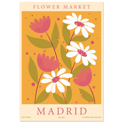 Artfulprints Poster met Lijst Flower market - Madrid   - 70x100 cm - Oranje