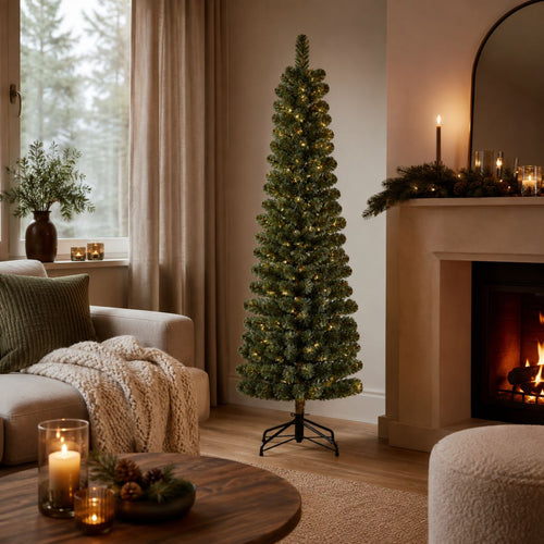 Black Box Trees Charlton Kerstboom Slank Pilaarmodel - Kerstversiering met Natuurlijke Look - Kunstboom met Scharnierconstructie voor Snel Opzetten -